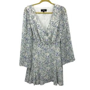 Lulus Women's Slit Sleeve Floral Dress Knee Length Purple Dainty Lined Sz M